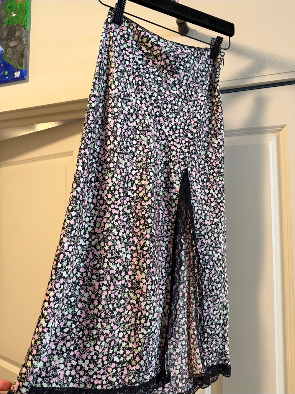 Divided Black Maxi Skirt with Pink & White Floral Print